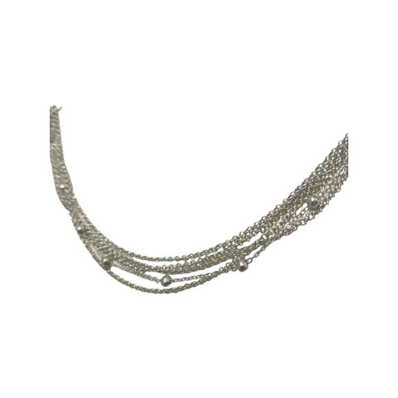 Multi Strand Dainty Layered Silver Balls Necklace Modern Chic Glam Work Party - Picture 2 of 6